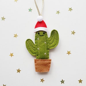 Felt Cactus Christmas Tree Decoration, Fabric Cactus Ornament, Festive Christmas Hat Bauble, Stocking Filler, Teacher Gift, Secret Santa image 1