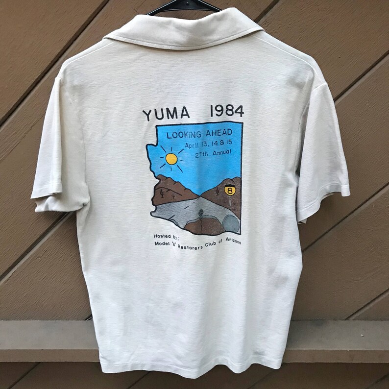 Vintage 80s Beige Graphic Polo Tee