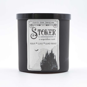 STOKER / Melot Scented Candle / Soy Candle / Dracula Candle / Book Candle / Gothic Decor / Black Candle / Horror Candle / Literary Candle