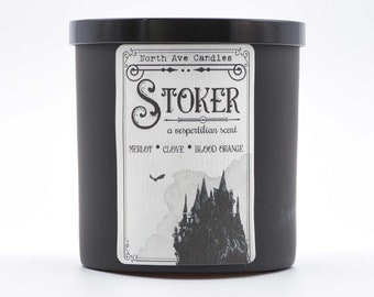STOKER / Melot Scented Candle / Soy Candle / Dracula Candle / Book Candle / Gothic Decor / Black Candle / Horror Candle / Literary Candle
