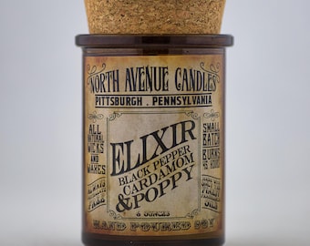 ELIXIR / Poppy & Cardamom Scented Candle / Apothecary Candle / Vintage Candle / Unique Candle / Snake Oil Candle / Amber Glass Candle