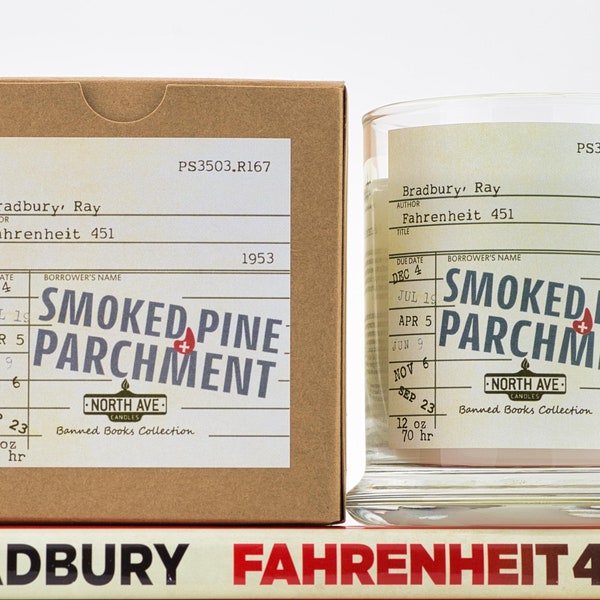 Smoked Pine + Parchment Scented Candle / Inspired by Fahrenheit 451 / Banned Book Candles / Literary Candles