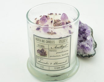 Amethyst Crystal Candle / Lavender Candle  / Botanical Candle / Intention Candle / Divination Candle / Lavender Chamomile