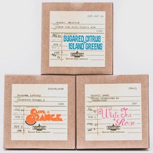 Peut inclure: Trois bo&icirc;tes en carton brun avec des &eacute;tiquettes qui ressemblent &agrave; des fiches de biblioth&egrave;que. Chaque bo&icirc;te a un titre de livre, un auteur et une date de publication diff&eacute;rents. La premi&egrave;re bo&icirc;te a "O&ugrave; vivent les choses sauvages" de Maurice Sendak, publi&eacute; en 1963. La deuxi&egrave;me bo&icirc;te a "Orange m&eacute;canique" d'Anthony Burgess, publi&eacute; en 1962. La troisi&egrave;me bo&icirc;te a "Les aventures d'Alice au pays des merveilles" de Lewis Carroll, publi&eacute; en 1869.