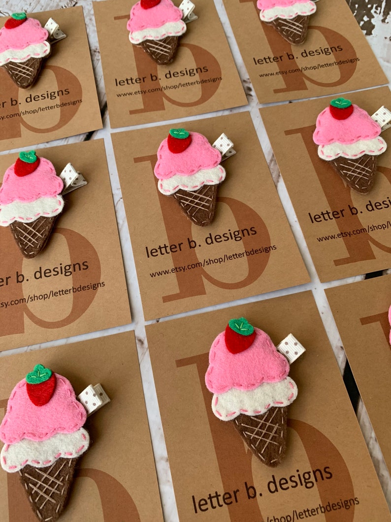 Felt Pink /& White Ice Cream Cone Clip