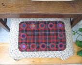 Large Penny Rug Red Plaid, OOAK