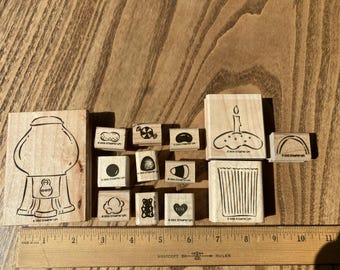 Rubber Stamp Set, 13 Piece Candy/Popcorn/Cupcake, Stampin' Up! brand, Discontinued