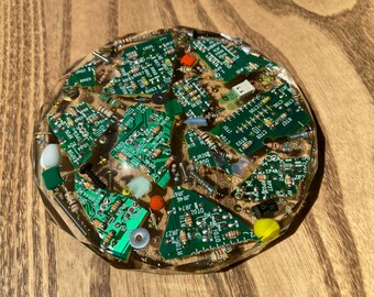 Coaster, Computer Gear, Handmade with Salvaged Computer Parts, trinkets, epoxy resin