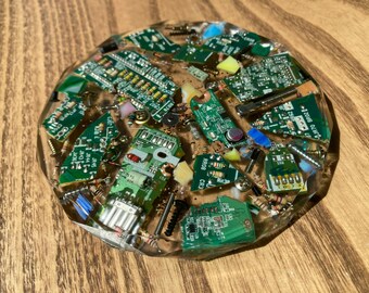 Coaster, Computer Gear, Handmade with Salvaged Computer Parts, trinkets, epoxy resin