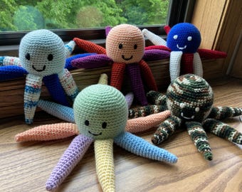 Crocheted Octopus Baby Toy, Handmade in USA, Custom Order