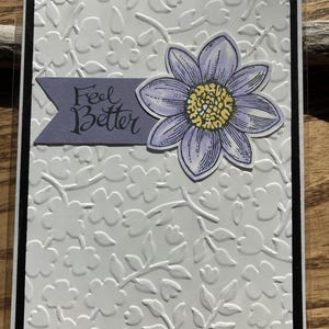 Handmade Feel Better/Get Well Card, Purple Flower, Blank Inside