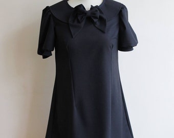 women's dress, little black dress, claudine collar, bow tie, crepe dress, made in france, little black dress, peter pan collar