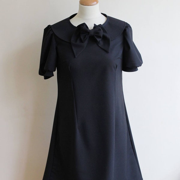 Robe , petite robe noire, robe style vintage, handmade, col claudine, peter pan collar, noeud papillon, bow tie  ZAWANN made in france