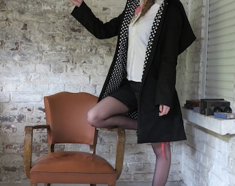 trench, raincoat, raincoat, raincoat, hooded, coat, polka dot, black, black coat, handmade, handmade, made in France, zawann