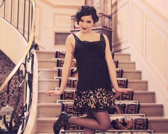 dress charleston flapper 20s zawann made in france style gatsby black and gold made to order
