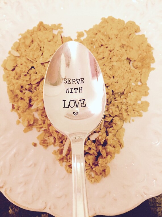 Serve With Love vintage hand stamped table spoon created by Etsy