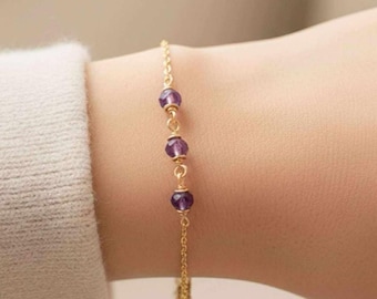 Dainty Amethyst Bracelet, February Birthstone / Handmade Jewelry/ Purple Amethyst, Birthstone Bracelet, Gemstone Bracelet, Summer Jewelry