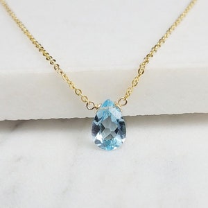 Blue Topaz Necklace, December Birthstone / Handmade Jewelry / Necklaces for Women, Simple Gold Necklace, Gemstone Necklace, Dainty Necklace