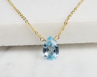 Blue Topaz Necklace, December Birthstone / Handmade Jewelry / Necklaces for Women, Simple Gold Necklace, Gemstone Necklace, Dainty Necklace