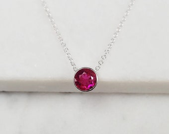 Ruby Floating Necklace, July Birthstone, Necklaces for Women, Simple Gold Necklace, Birthstone Necklace, Gemstone Necklace, Dainty Necklace