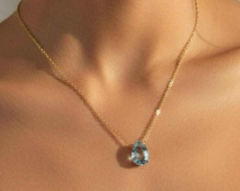 Blue Topaz Necklace, December Birthstone / Handmade Jewelry / Necklaces for Women, Simple Gold Necklace, Gemstone Necklace, Dainty Necklace
