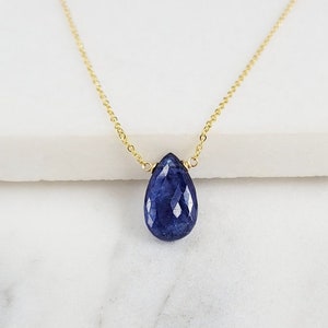 Genuine Sapphire Necklace, September Birthstone /Handmade Jewelry/ Blue Sapphire Pendant, Necklaces for Women, Dainty Gold Necklace, Silver