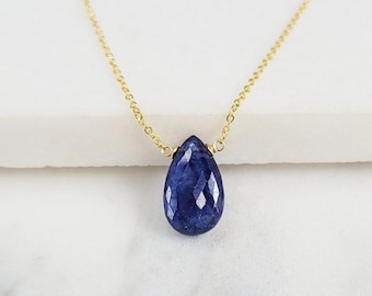 Genuine Sapphire Necklace, September Birthstone /Handmade Jewelry/ Blue Sapphire Pendant, Necklaces for Women, Dainty Gold Necklace, Silver