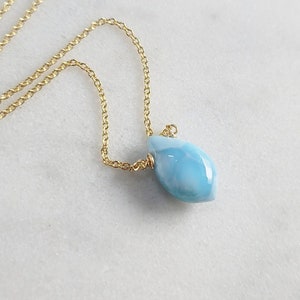 Larimar Necklace, Larimar Pendant / Handmade Jewelry / Genuine Larimar Jewelry, Simple Gold Necklace, Stress Relief, Necklaces for Women