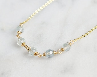 Genuine Aquamarine Necklace, March Birthstone / Handmade Jewelry, Birthstone Necklace, Necklaces for Women, Gemstone Choker, Beaded Choker