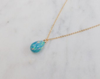 Blue Opal Necklace, October Birthstone / Handmade Jewelry / Opal Necklace, Necklaces for Women, Birthstone Necklace, Gemstone Necklace