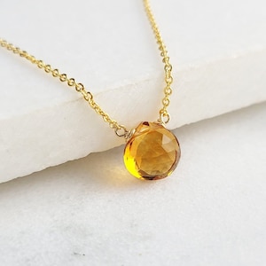 Natural Golden Citrine Necklace, November Birthstone Necklace /Handmade Jewelry/ Simple Gold Necklace, Necklaces for Women, Citrine Pendant