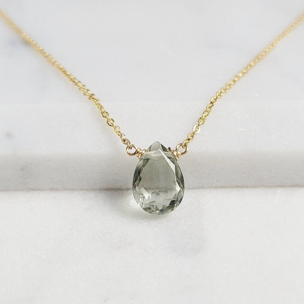Green Amethyst Necklace, February Birthstone Necklace, Gemstone Necklace, Simple Gold Necklace, Necklaces for Women, Amethyst Pendant, Gift