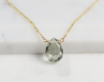 Green Amethyst Necklace, February Birthstone Necklace, Gemstone Necklace, Simple Gold Necklace, Necklaces for Women, Amethyst Pendant, Gift