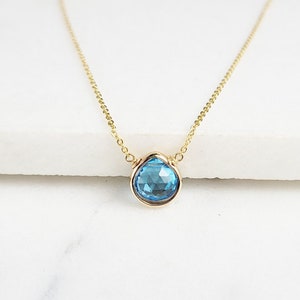 Swiss Blue Topaz Necklace, December Birthstone / Handmade Jewelry / Swiss Topaz Necklace, Necklaces for Women, Simple Gold Necklace, Dainty