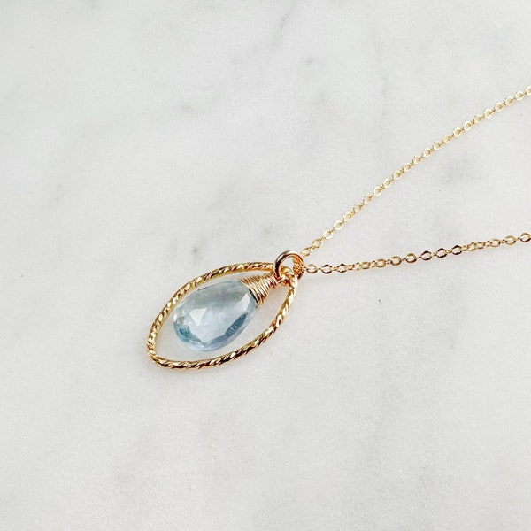 Genuine Aquamarine Necklace, March Birthstone /Handmade Jewelry/ Real Aquamarine Pendant, Gemstone Necklace, Necklaces for Women, Dainty