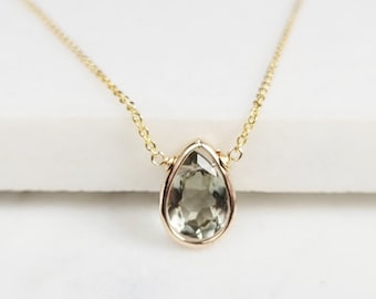 Green Amethyst Necklace, February Birthstone Necklace, Gemstone Necklace, Simple Gold Necklace, Necklaces for Women, Amethyst Pendant, Gift