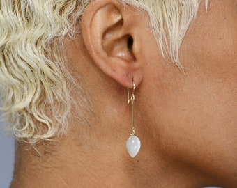 White Moonstone Earrings, June Birthstone /Handmade Jewelry/ Long Drop Earrings, Gemstone Dangle Earrings, Simple Everyday Earrings, Boho
