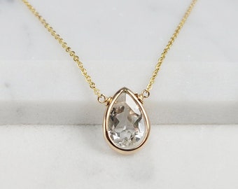 White Topaz Necklace, April Birthstone / Handmade Jewelry / Necklaces for Women, White Topaz Pendant, Gemstone Necklace, Birthstone Necklace