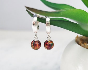 Red Fire Opal Huggie Hoops, October Birthstone Earrings /Handmade Jewelry/ Huggie Hoop Earrings, Opal Dangle Earrings, Gemstone Earrings