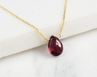 Genuine Garnet Necklace, January Birthstone / Handmade Jewelry / Necklaces for Women, Garnet Pendant, Simple Gold Necklace, Silver Necklace