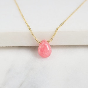 Dainty Rhodochrosite Necklace, Necklaces for Women / Handmade Jewelry /Rhodochrosite Pendant, Delicate Layering, Simple Gold Necklace Silver