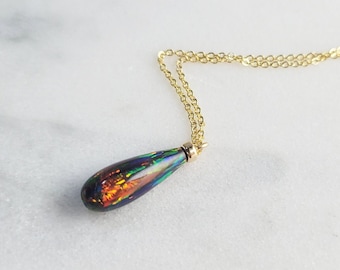 Black Opal Necklace, October Birthstone / Handmade Jewelry / Opal Necklace, Necklaces for Women, Birthstone Necklace, Gemstone Necklace