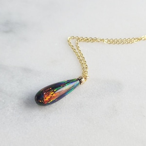 Black Opal Necklace, October Birthstone / Handmade Jewelry / Opal Necklace, Necklaces for Women, Birthstone Necklace, Gemstone Necklace