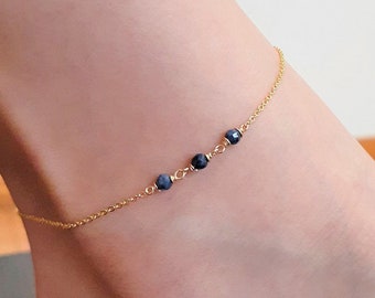 Genuine Sapphire Anklet, September Birthstone / Handmade Jewelry / Sapphire Ankle Bracelet, Gold Chain Anklet, Anklets for Women, Delicate