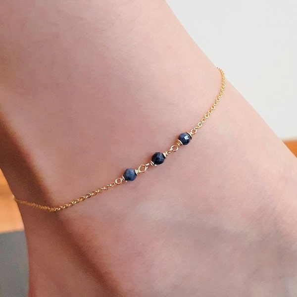 Genuine Sapphire Anklet, September Birthstone / Handmade Jewelry / Sapphire Ankle Bracelet, Gold Chain Anklet, Anklets for Women, Delicate