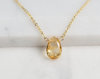 Genuine Citrine Necklace, November Birthstone/Handmade Jewelry/ Simple Gold Necklace, Gemstone Necklace, Necklaces for Women, Gold Citrine