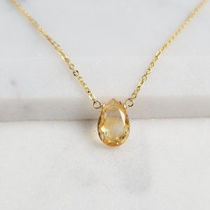 Genuine Citrine Necklace, November Birthstone/Handmade Jewelry/ Simple Gold Necklace, Gemstone Necklace, Necklaces for Women, Gold Citrine