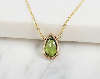 Genuine Peridot Necklace, August Birthstone Necklace /Handmade Jewelry/ Gemstone Necklace, Necklaces for Women, Simple Gold Necklace, Dainty