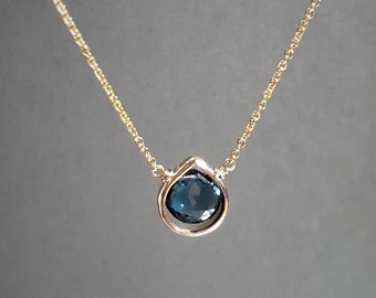 Natural Blue Topaz Pearl 14k Yellow Gold Choker Necklace Dainty Tiny Beaded Blue Summer Choker Jewelry 4th Anniversary Blue Topaz Necklace