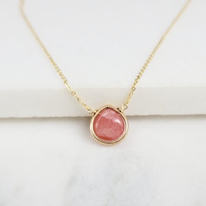 Dainty Rhodochrosite Necklace, Necklaces for Women / Handmade Jewelry /Rhodochrosite Pendant, Delicate Layering, Simple Gold Necklace Silver